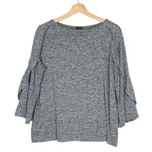 Clara Sun Woo Heathered Gray Women's Ruffle Sleeve Top Size Medium Casual